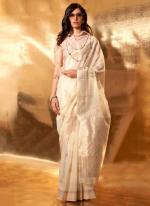 Georgette White Wedding Wear Hand Woven Saree